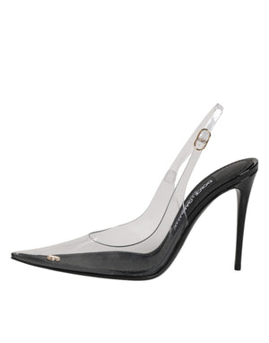 Schwarze Leder-Pumps mit transparentem PVC-Riemen