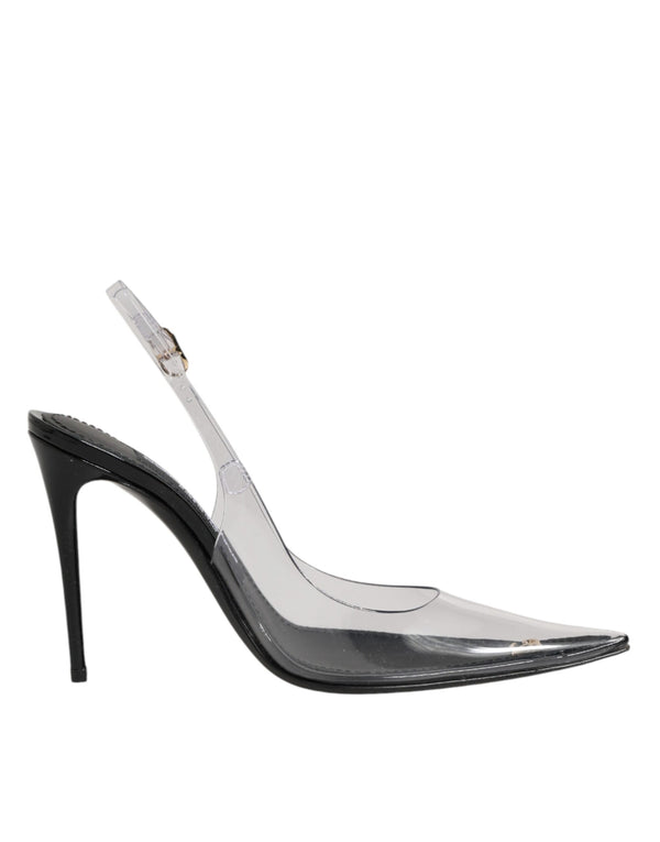 Schwarze Leder-Pumps mit transparentem PVC-Riemen