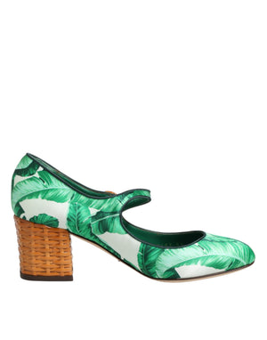 Grüne Seiden-Mary-Janes mit Blatt-Detail