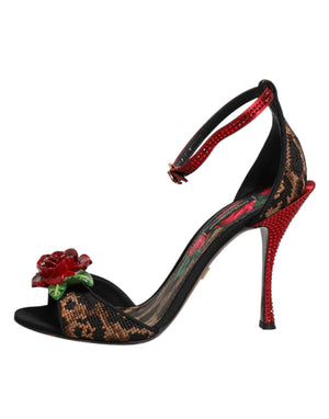 Sandalen mit Leopardenmuster und Kristallrosen