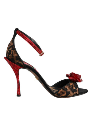 Sandalen mit Leopardenmuster und Kristallrosen