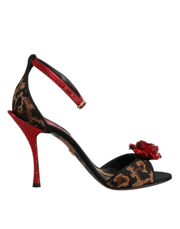 Sandalen mit Leopardenmuster und Kristallrosen