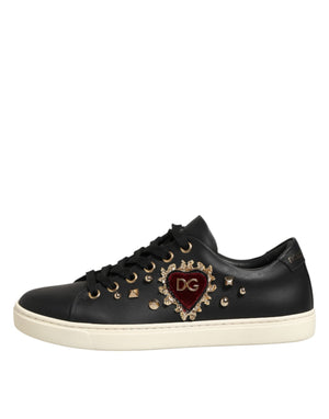 Schwarze Leder-Sneaker mit Sacred-Heart-Motiv