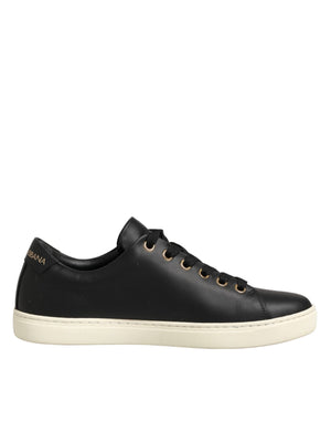 Schwarze Leder-Sneaker mit Sacred-Heart-Motiv