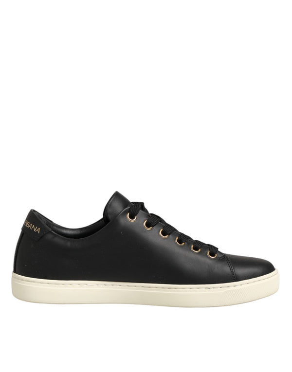 Schwarze Leder-Sneaker mit Sacred-Heart-Motiv