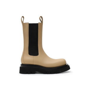 Beigefarbene Chelsea-Stiefel aus Leder