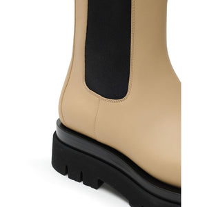 Beigefarbene Chelsea-Stiefel aus Leder