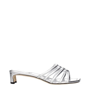 Graue Leder-Flatsandalen