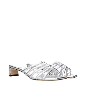 Graue Leder-Flatsandalen