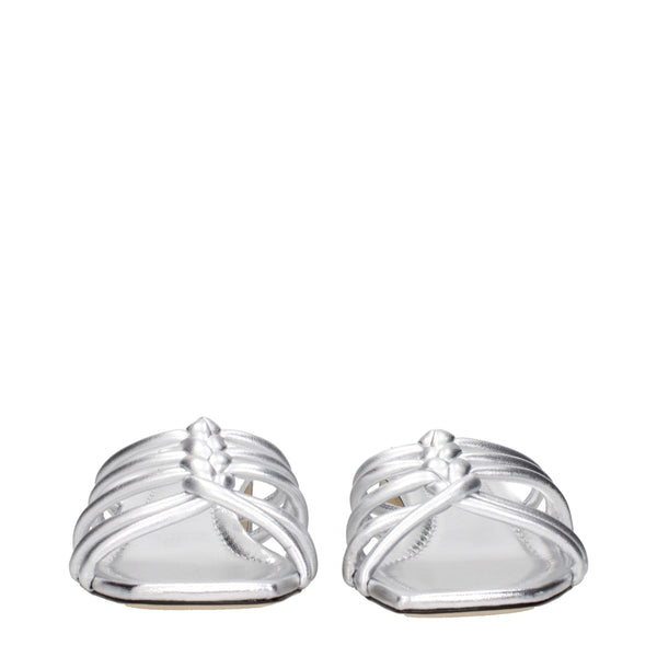 Graue Leder-Flatsandalen
