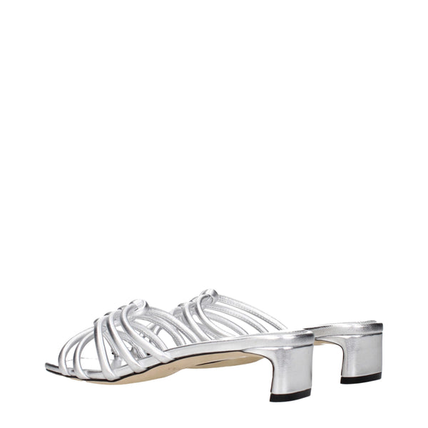 Graue Leder-Flatsandalen