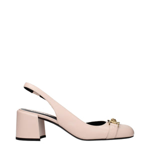 Rosa Lederpumps mit mittlerem Absatz