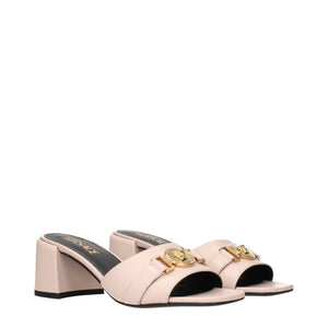 Rosa Leder-Plateau-Sandalen