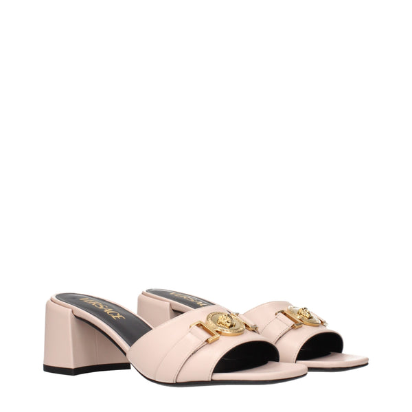 Rosa Leder-Plateau-Sandalen