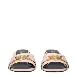 Rosa Leder-Plateau-Sandalen