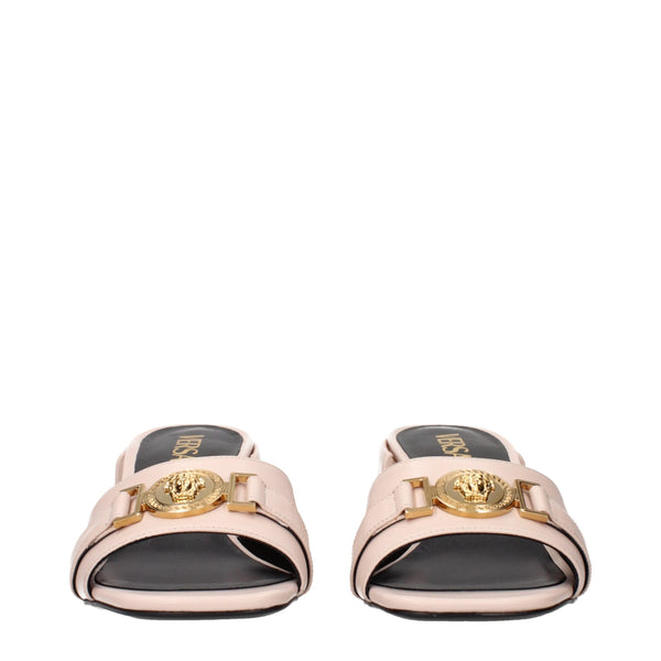 Rosa Leder-Plateau-Sandalen