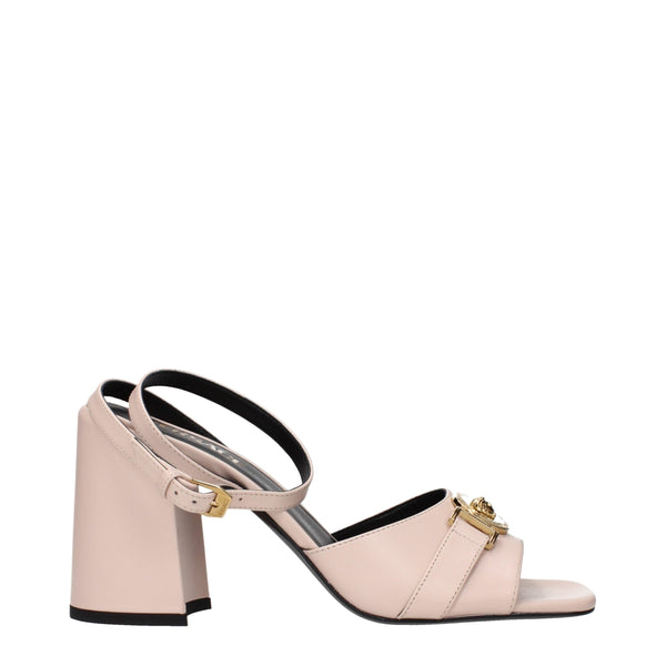 Rosa Leder-Plateau-Sandalen