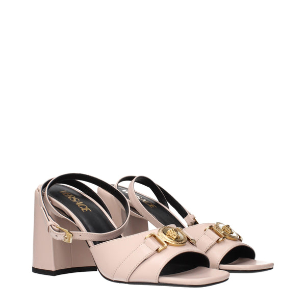 Rosa Leder-Plateau-Sandalen