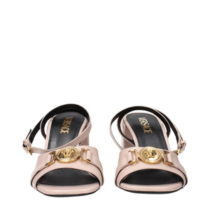 Rosa Leder-Plateau-Sandalen