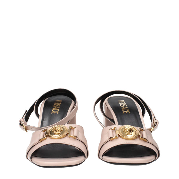 Rosa Leder-Plateau-Sandalen