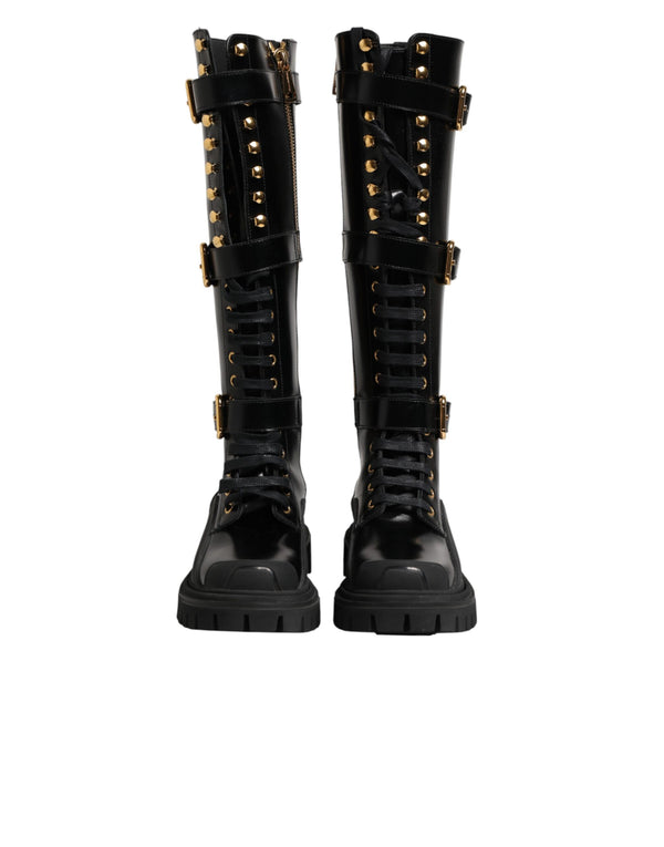 Schwarze Stiefel mit Schnallen und Stretch-Einsatz
