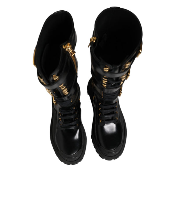 Schwarze Stiefel mit Schnallen und Stretch-Einsatz