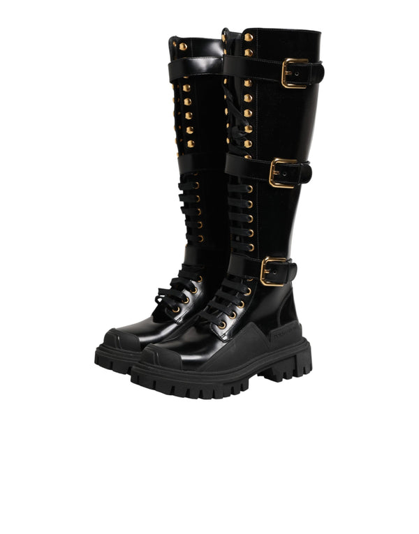 Schwarze Stiefel mit Schnallen und Stretch-Einsatz