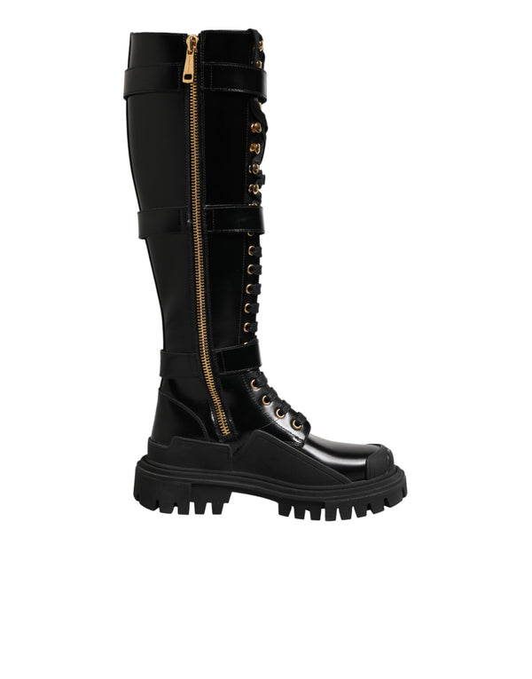 Schwarze Stiefel mit Schnallen und Stretch-Einsatz