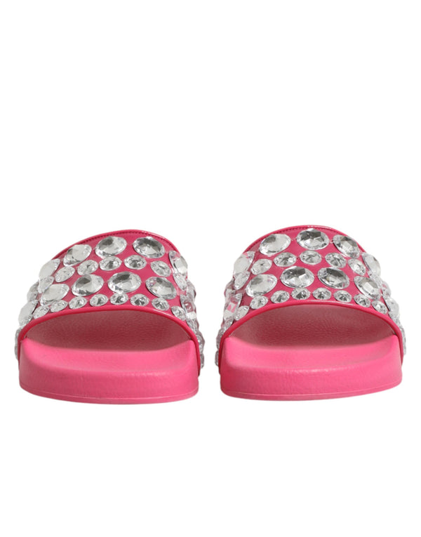 Pinkfarbene Kristall-Slides Sandalen für Strandmode