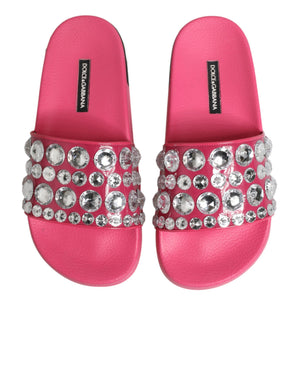 Pinkfarbene Kristall-Slides Sandalen für Strandmode