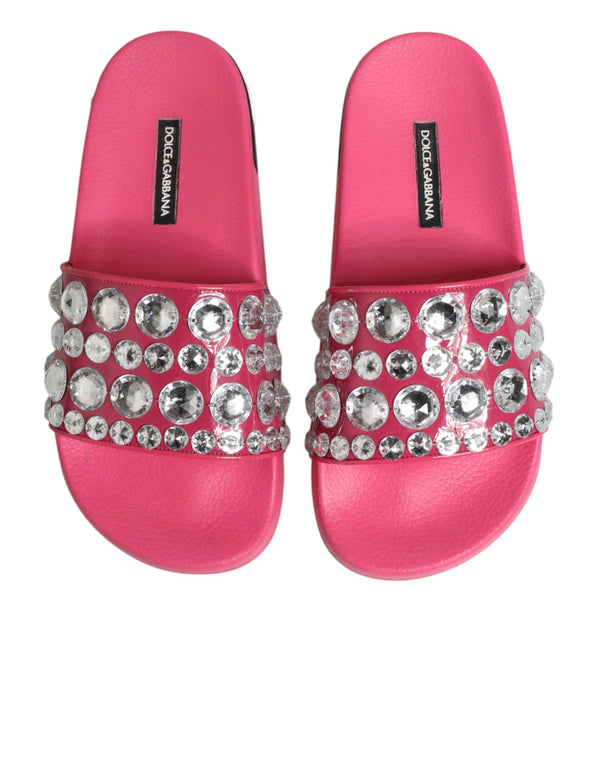 Pinkfarbene Kristall-Slides Sandalen für Strandmode