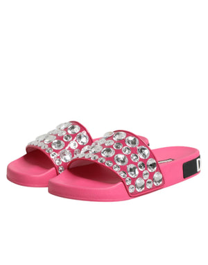Pinkfarbene Kristall-Slides Sandalen für Strandmode