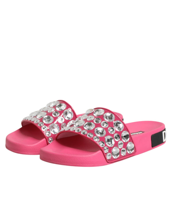 Pinkfarbene Kristall-Slides Sandalen für Strandmode