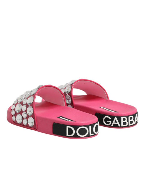 Pinkfarbene Kristall-Slides Sandalen für Strandmode