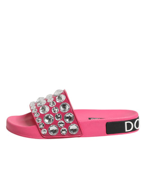 Pinkfarbene Kristall-Slides Sandalen für Strandmode