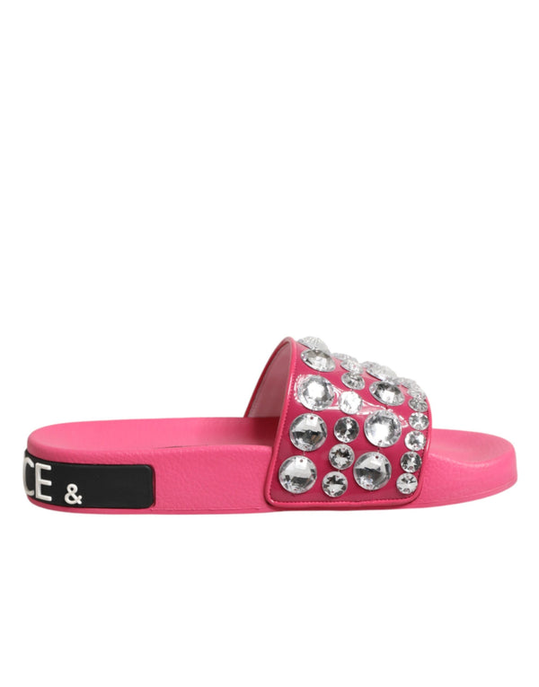 Pinkfarbene Kristall-Slides Sandalen für Strandmode