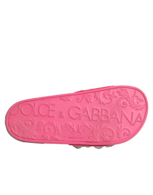 Pinkfarbene Kristall-Slides Sandalen für Strandmode