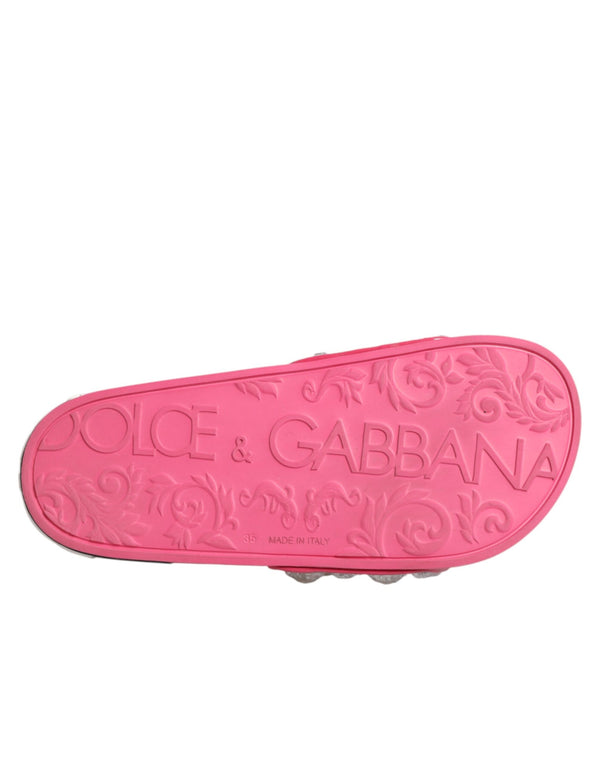 Pinkfarbene Kristall-Slides Sandalen für Strandmode
