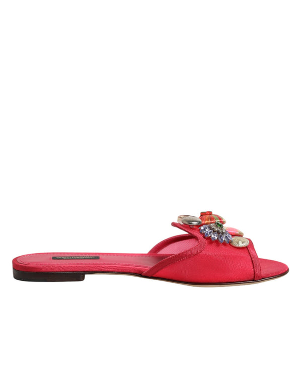 Rote verzierte Ballerinas zum Hineinschlüpfen