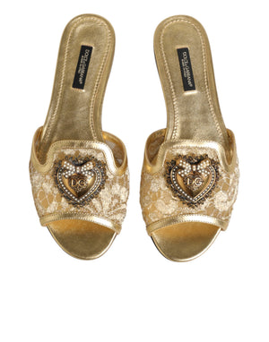 Goldene Devotion Spitzenschuhe Slip-On Sandalen