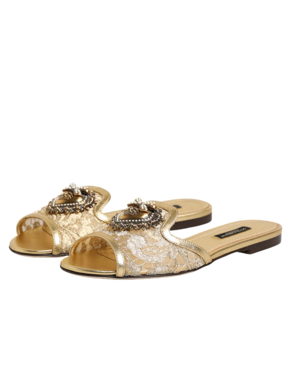 Goldene Devotion Spitzenschuhe Slip-On Sandalen