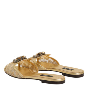 Goldene Devotion Spitzenschuhe Slip-On Sandalen