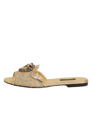 Goldene Devotion Spitzenschuhe Slip-On Sandalen