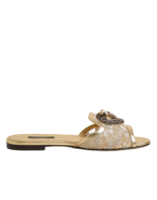 Goldene Devotion Spitzenschuhe Slip-On Sandalen