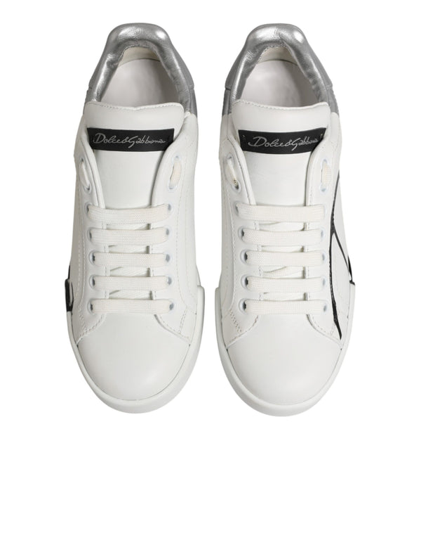 Weiße und graue Low-Top Sneaker aus Leder