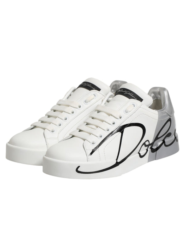 Weiße und graue Low-Top Sneaker aus Leder