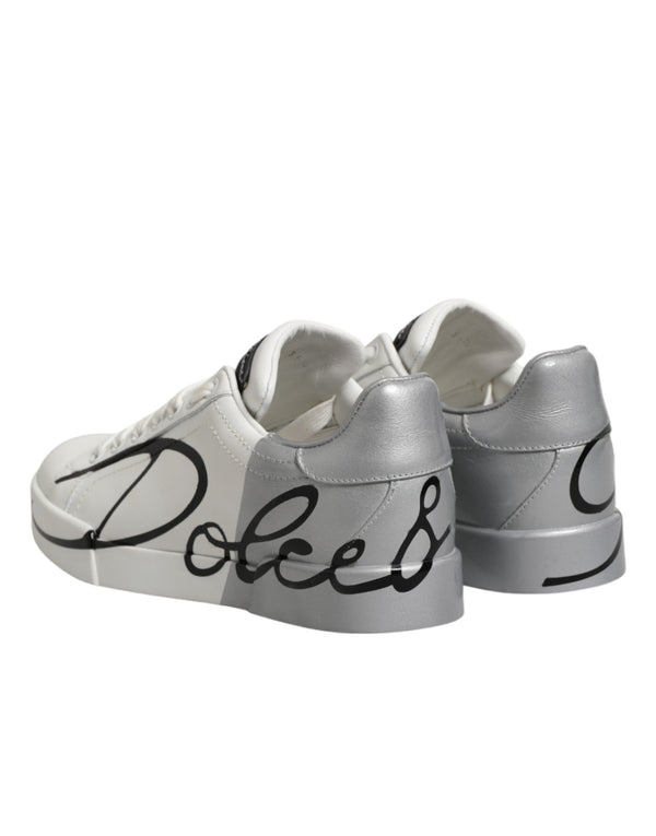 Weiße und graue Low-Top Sneaker aus Leder
