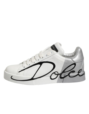 Weiße und graue Low-Top Sneaker aus Leder