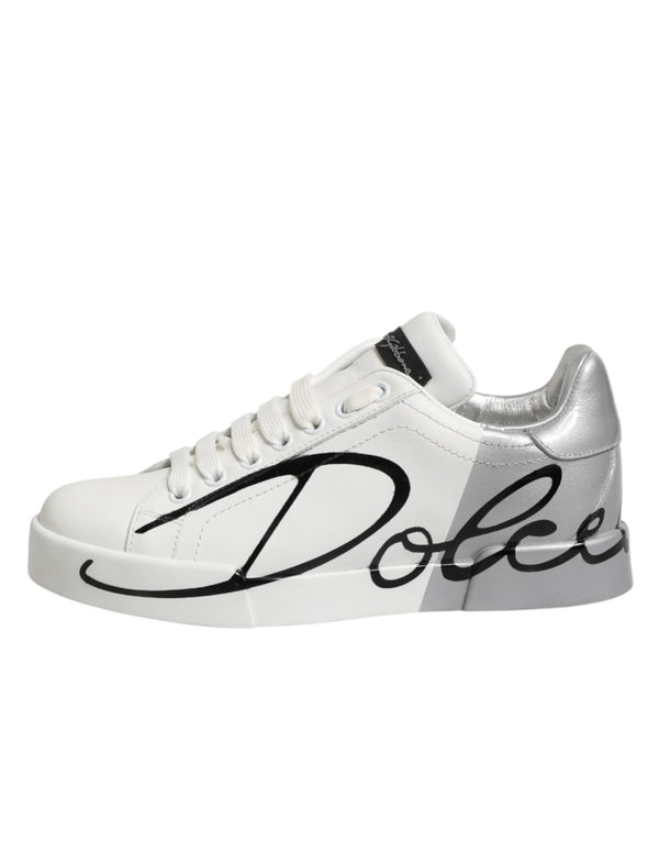 Weiße und graue Low-Top Sneaker aus Leder