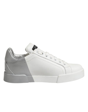 Weiße und graue Low-Top Sneaker aus Leder